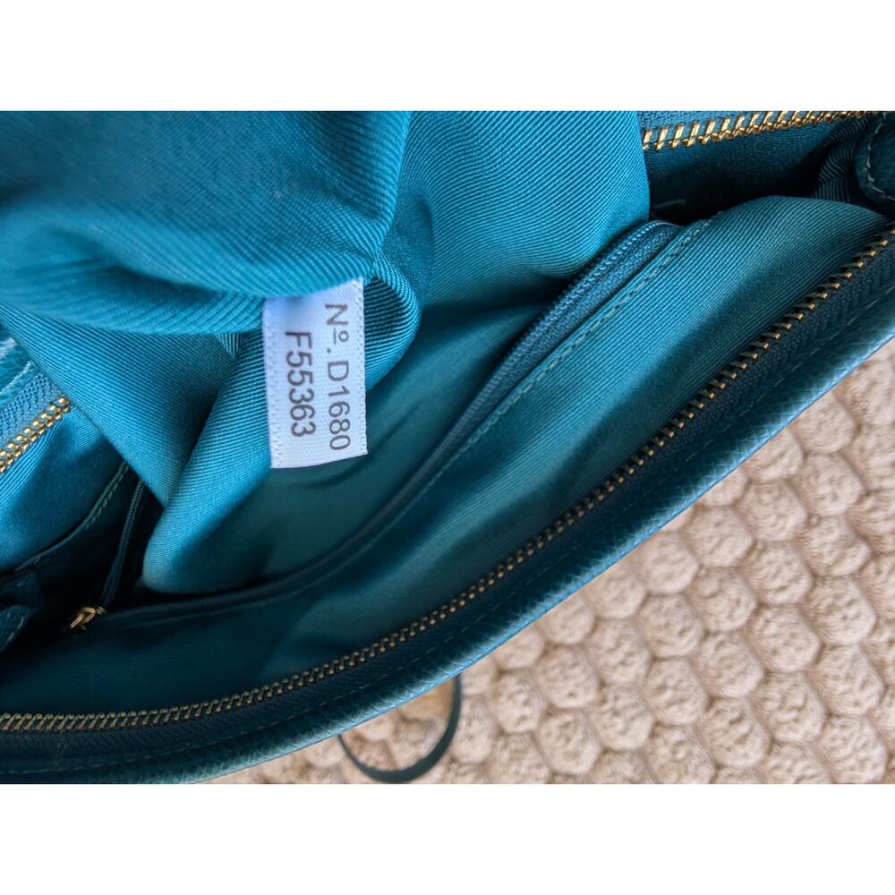 Coach File Crossbody Bag Signature Canvas Purse Brown Teal Adjustable Strap - Picture 7 of 10